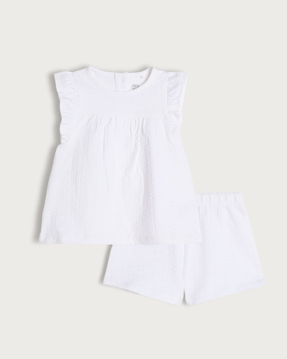 image 1 of F&F Baby Seersucker Sleeveless Top and Shorts Set in White