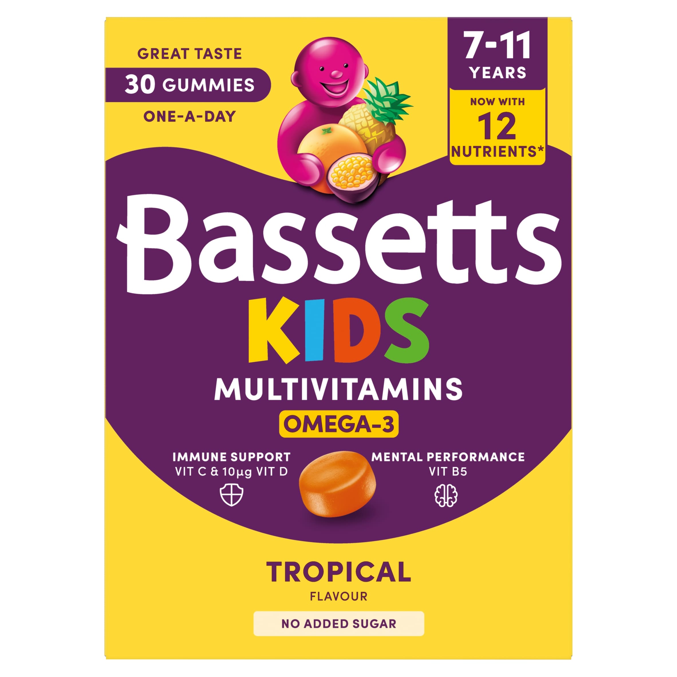 Bassetts Kids Multivitamin Plus Omega3 7-11 years Tropical Gummies x 30