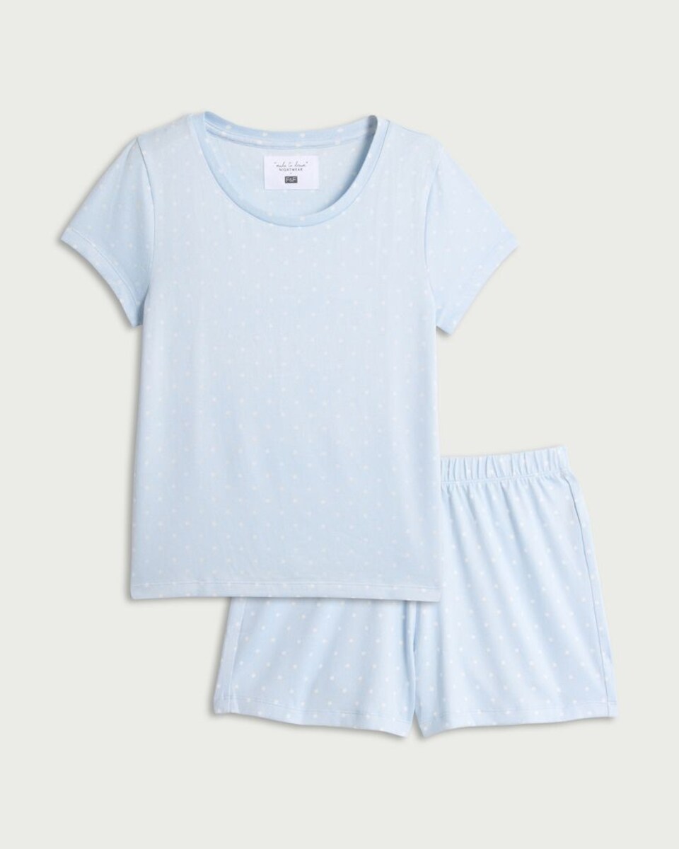 image 1 of F&F Textured Polka Dot Short Pyjama Set in Multi Blue