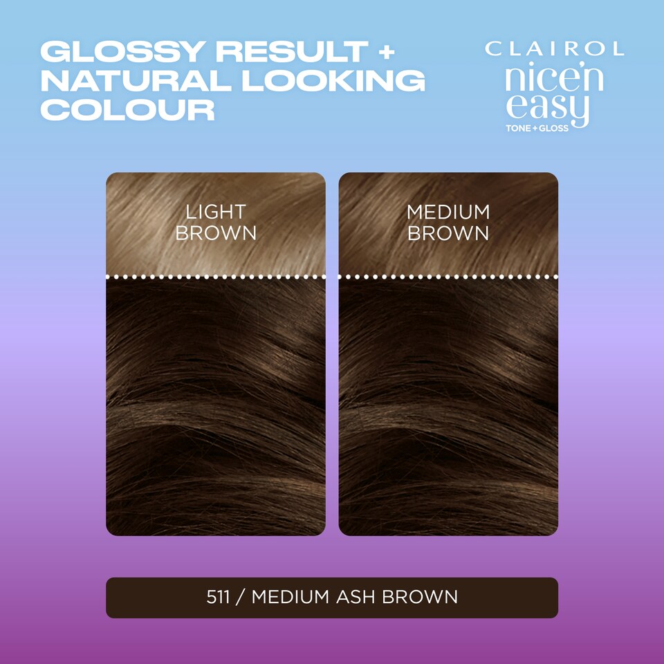 image 1 of CLAIROL NICE'N EASY TONE+GLOSS SEMI PERMANENT HAIR DYE - 511/77 MEDIUM ASH BROWN