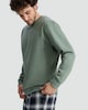 image 1 of F&F Cotton Rich Sweatshirt and Check Trousers Pyjamas Set in Khaki