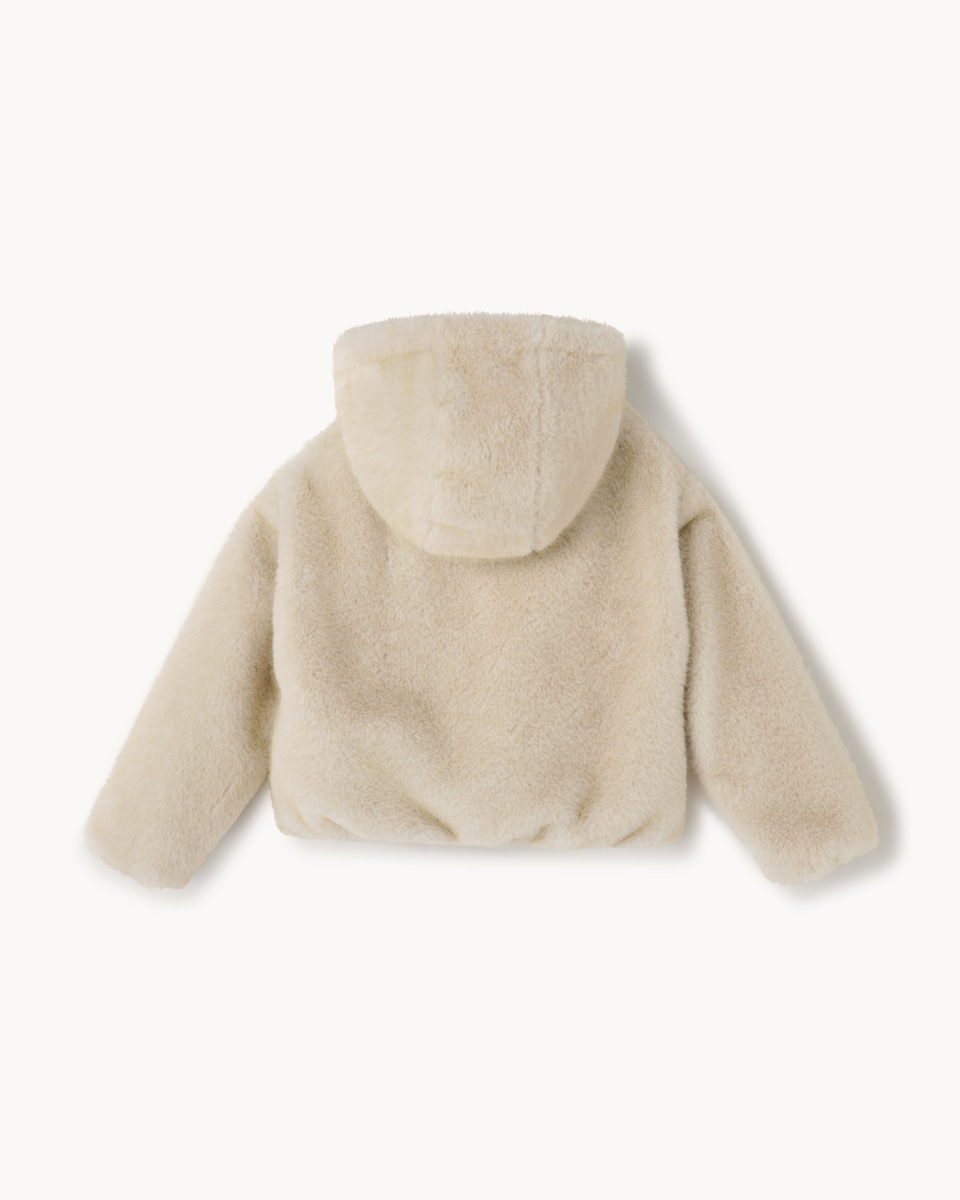 image 1 of F&F Girls Faux Fur Zip Up Jacket in Camel
