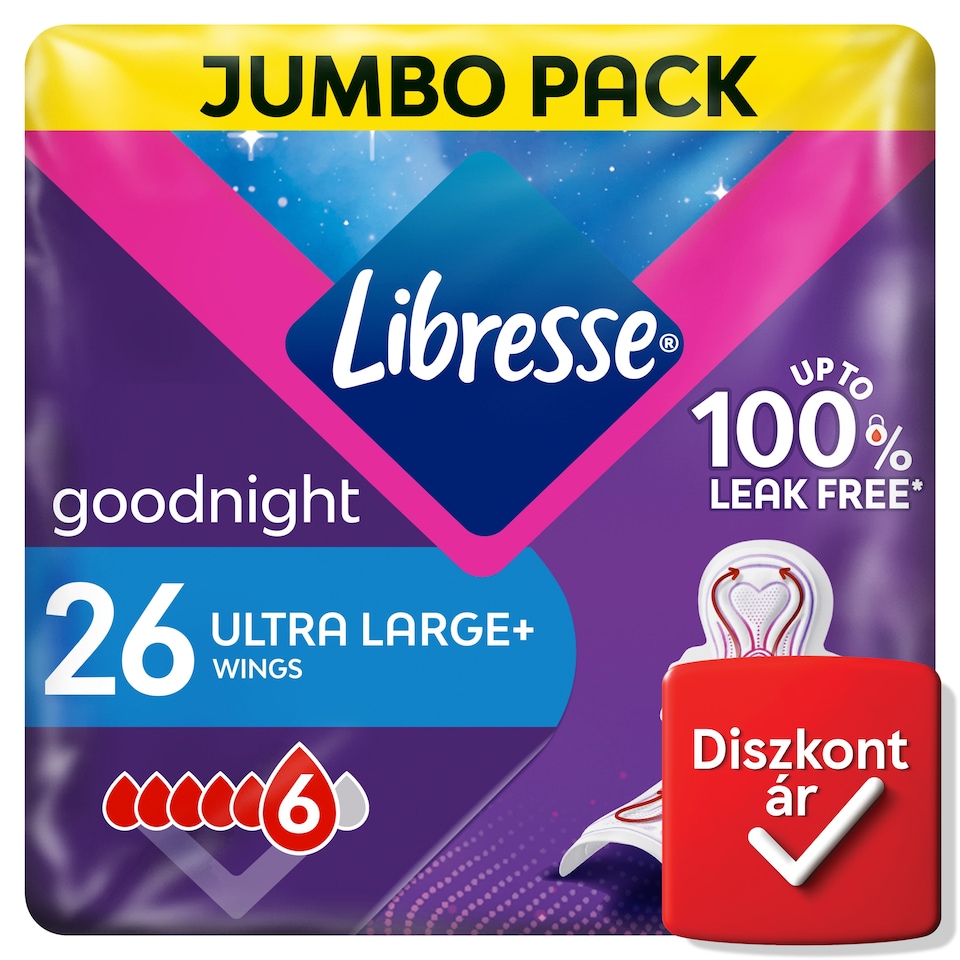 Libresse Ultra Large+ Goodnight szárnyas egészségügyi betét, éjszakai használatra 26 db  1. kép