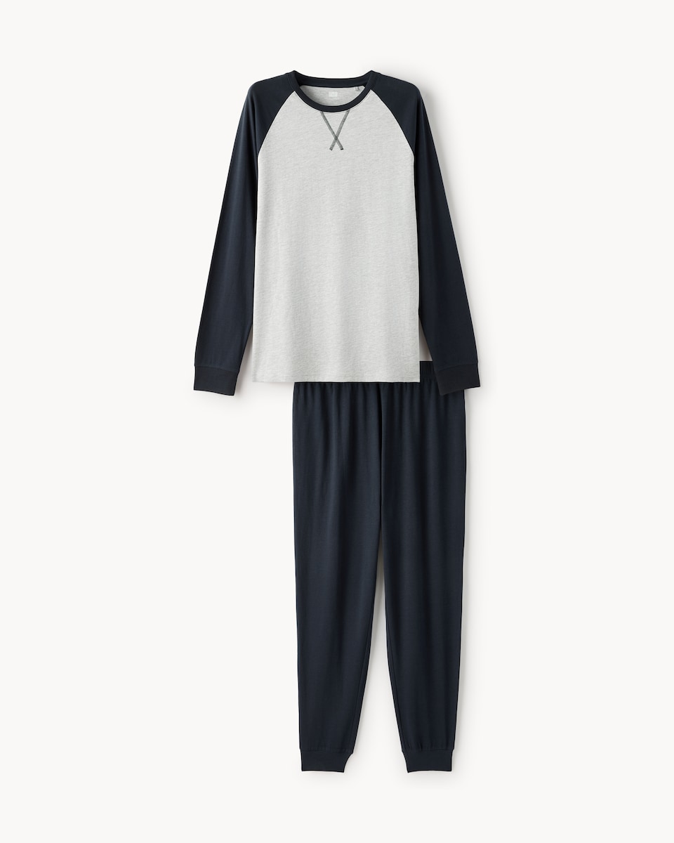 image 1 of F&F Cotton Rich Raglan Pyjama Set in Navy