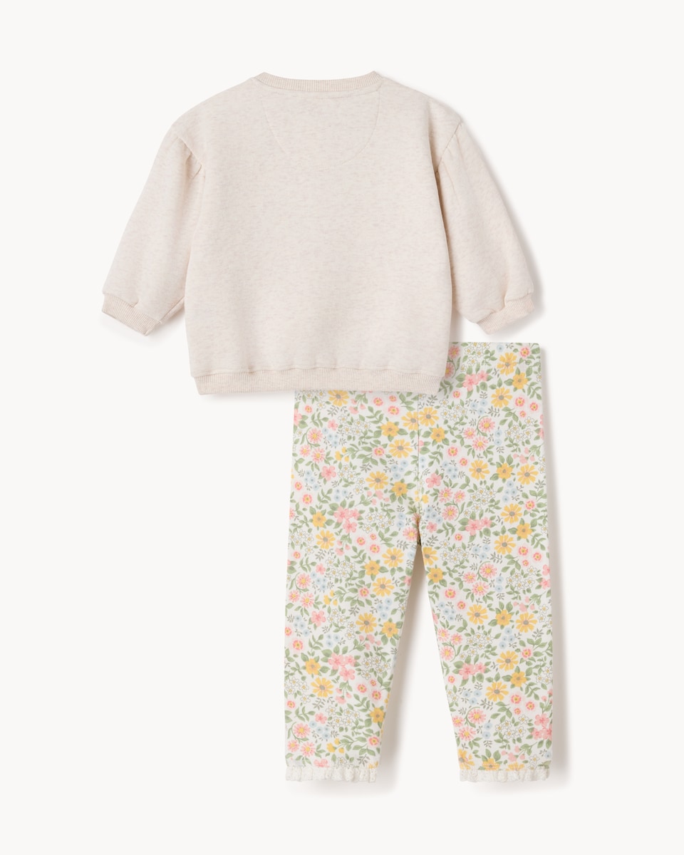 image 1 of F&F Baby 2-Piece Cotton Blend Floral Sweatshirt Set in Neutral