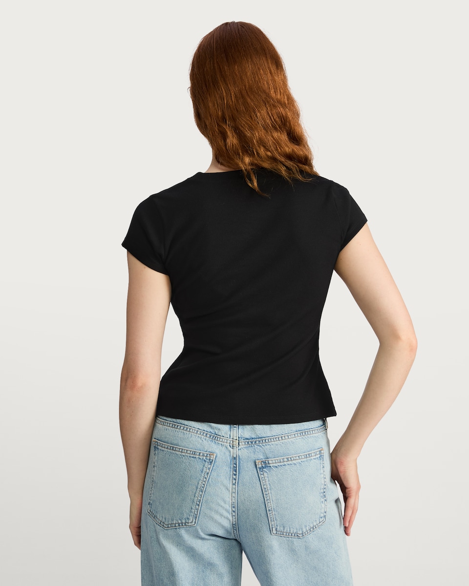 image 1 of F&F Cotton Rich Button Front Top in Black