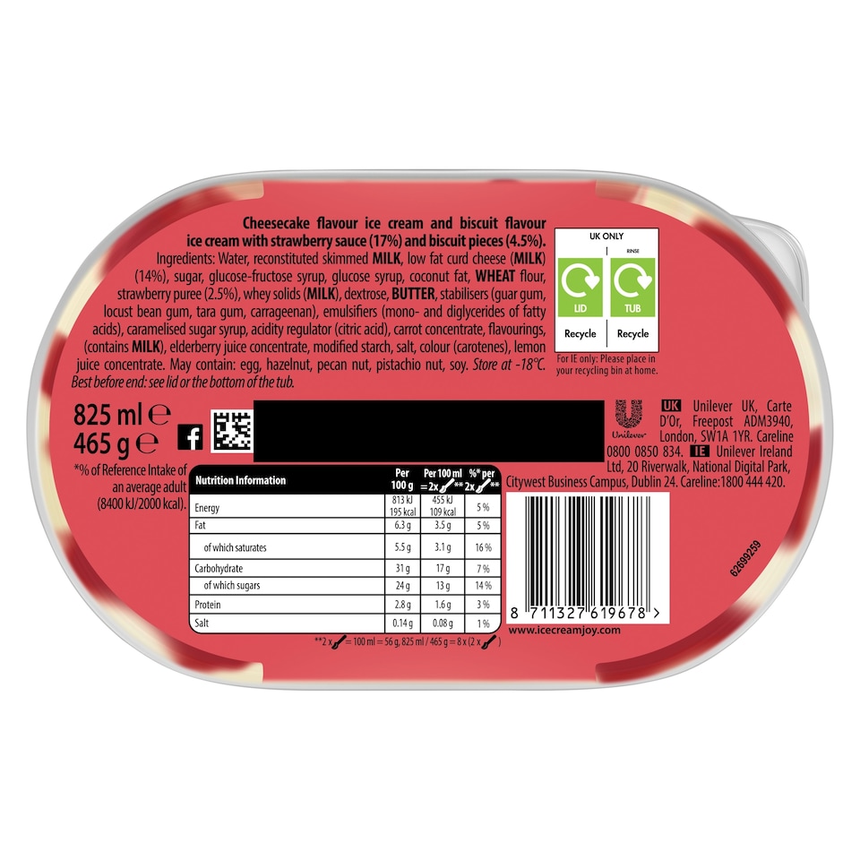 image 1 of Carte D'or Deluxe New York Cheesecake Ice Cream Tub 825ml