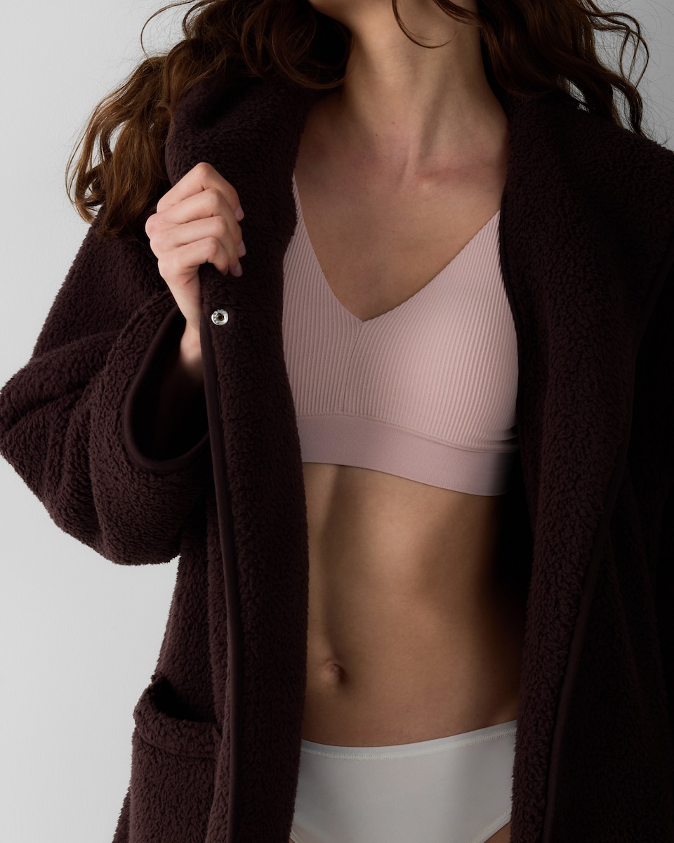 image 1 of F&F Fleece Hooded Cardigan in Chocolate