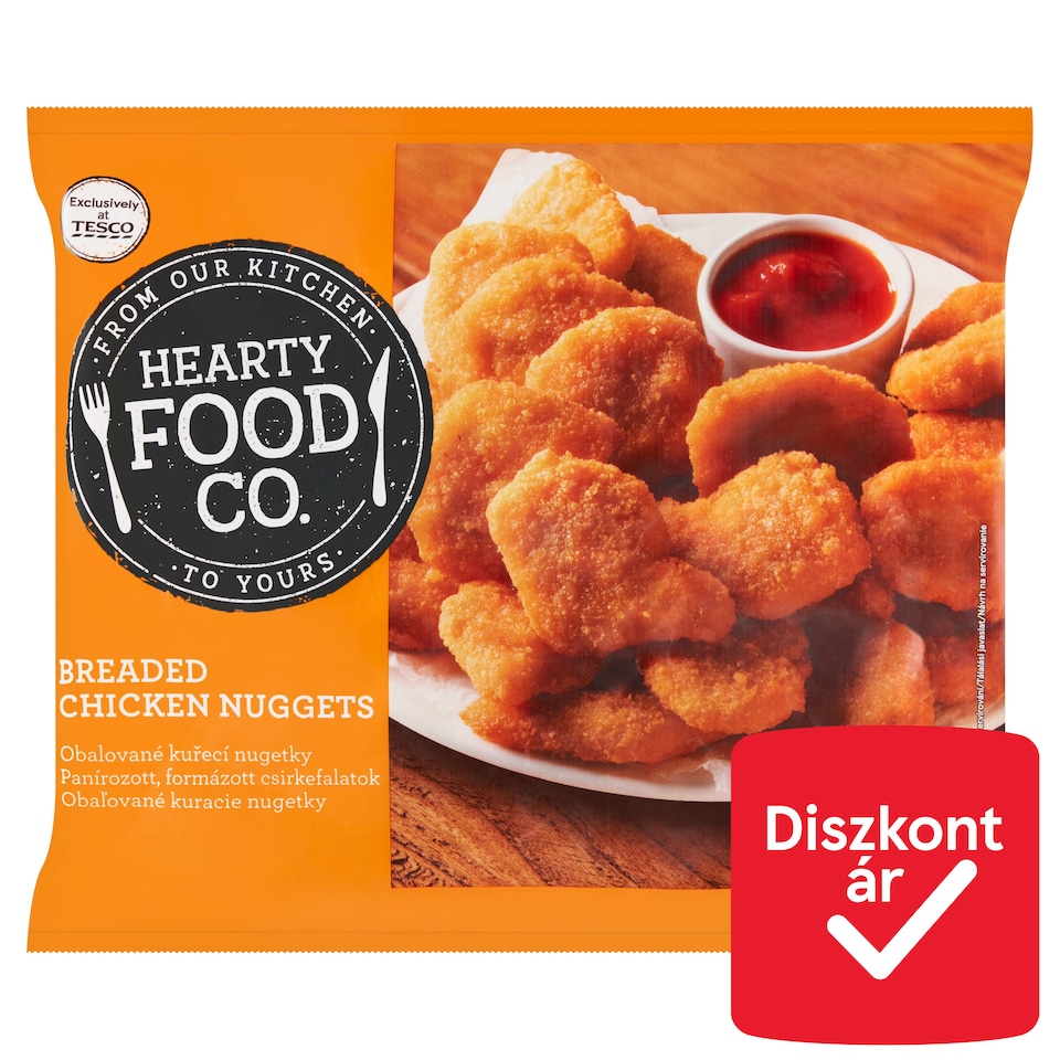 Hearty Food Co. gyorsfagyasztott darabokból formázott panírozott csirkemellfilé 500 g