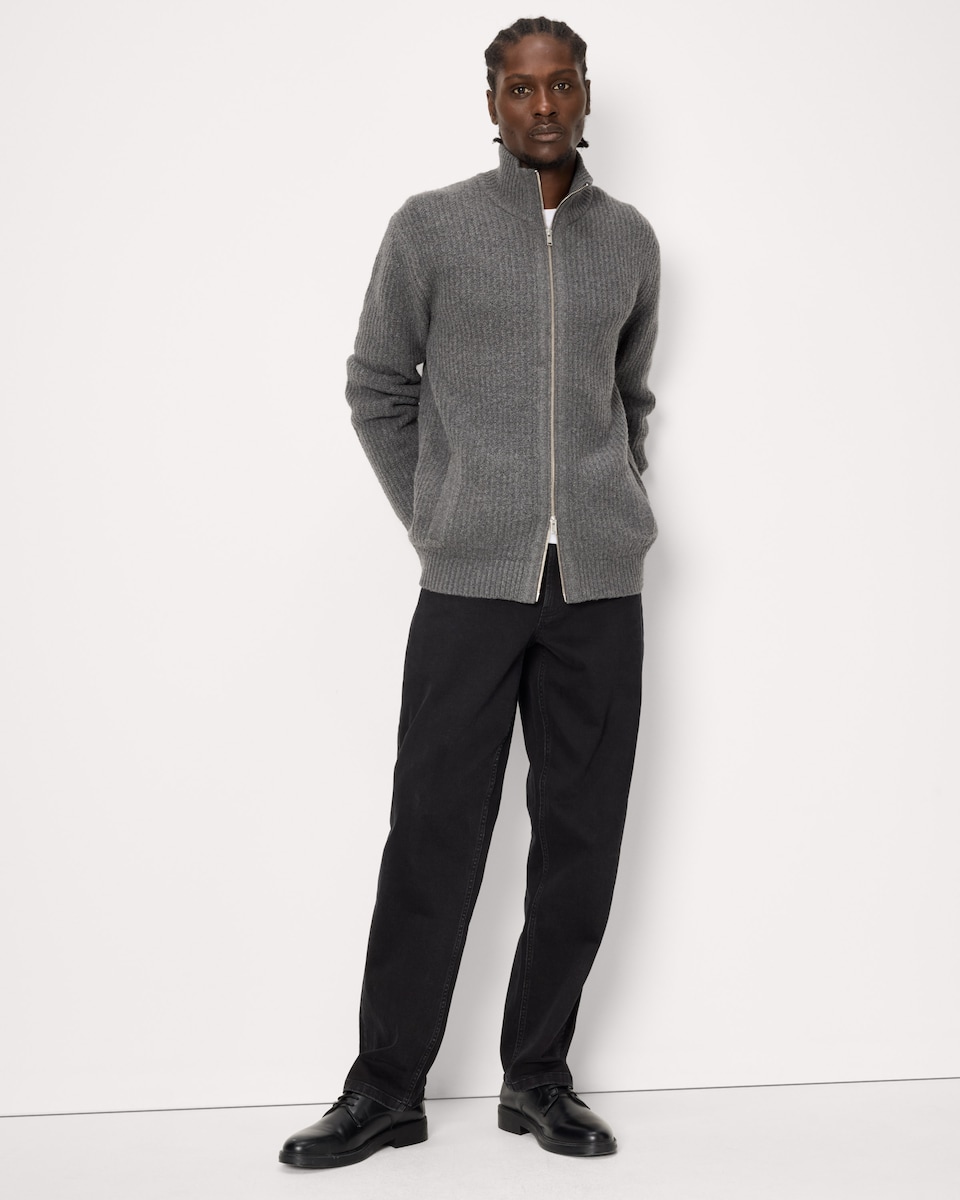 image 1 of F&F Knitted Chunky Zip Up Jumper in Grey