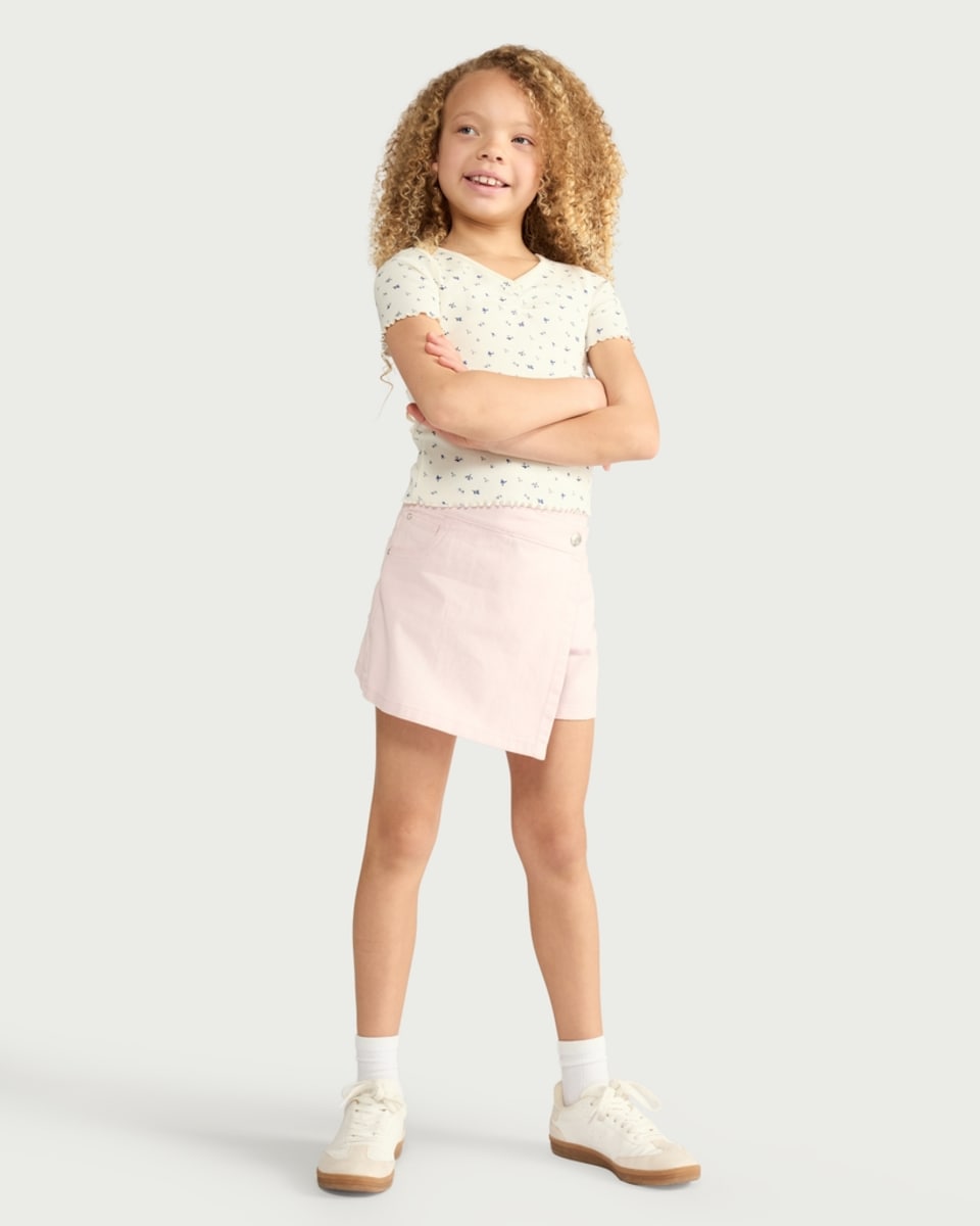 image 1 of F&F Girls Pure Cotton Denim Wrap Skort in Pink