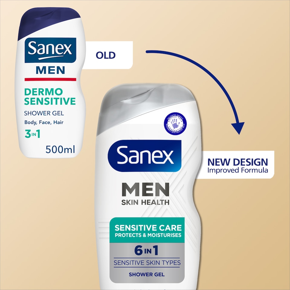image 1 of Sanex Men Skin Health Sensitive Care 6 in 1 Shower Gel 400ml