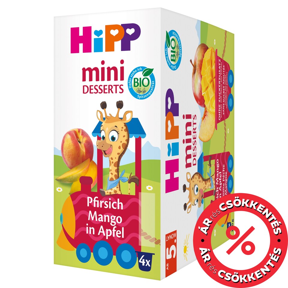 HiPP Peach Mango Apple Organic Fruit Preparation Baby Dessert 4+ Months 4 x 100 g (400 g)