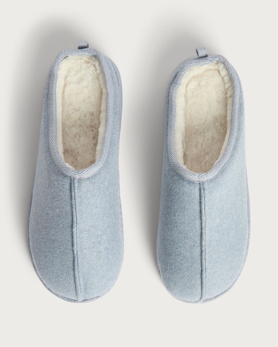 image 1 of F&F Felt Slip On Mule Slippers in Blue