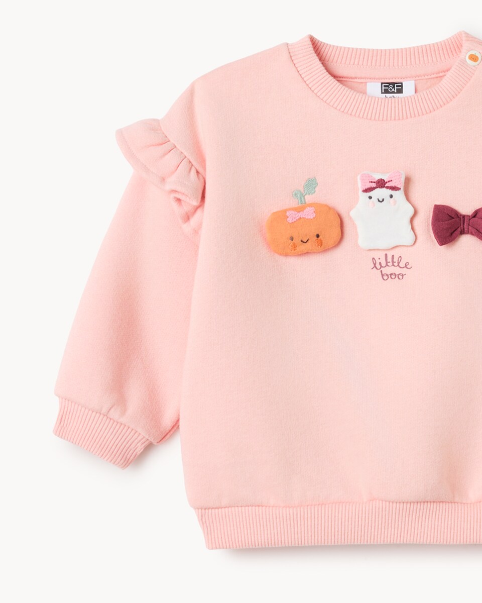 image 1 of F&F Baby Cotton Rich Halloween Sweatshirt and Leggings Set in Pink
