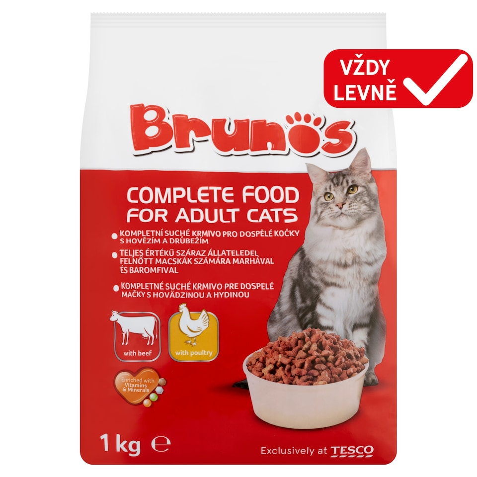 Brunos Kompletní suché krmivo pro dospělé kočky s hovězím a drůbežím 1kg