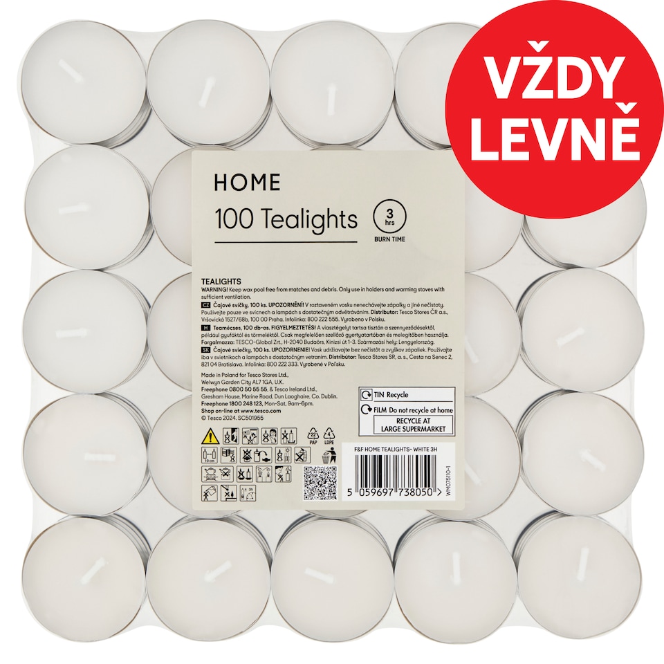 F&F Home White Tealights 100 pcs