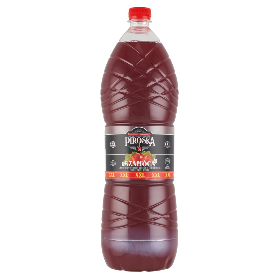 Piroska XXL szamóca ízű gyümölcsszörp feketerépalével színezve cukorral és édesítőszerekkel 2 l