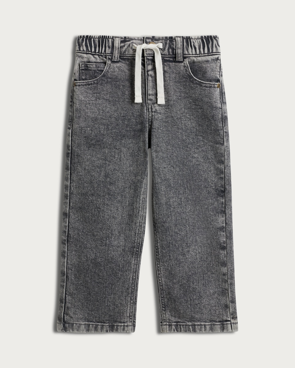 image 1 of F&F Boys Cotton Rich Denim Drawstring Jeans in Grey