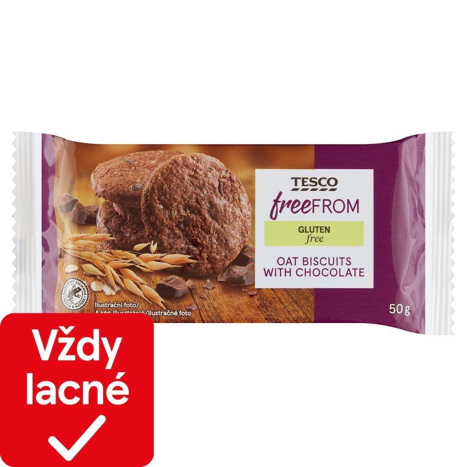 Tesco Free From Bezgluténové ovsené sušienky s kúskami horkej čokolády 50 g