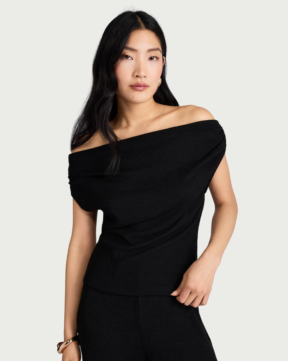 image 1 of F&F Textured Draped Co-ord Top in Black
