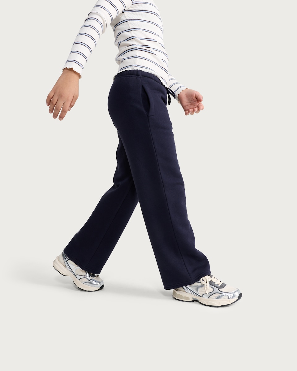 image 1 of F&F Girls Cotton Rich Wide Leg Drawstring Joggers in Navy