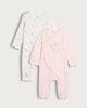 image 1 of F&F Baby 2-Pack Pure Cotton Embroidered Long Sleeved Footless Sleepsuits in Multi Pink