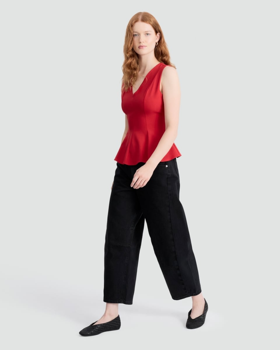 image 1 of F&F V Neck Peplum Hem Top in Red