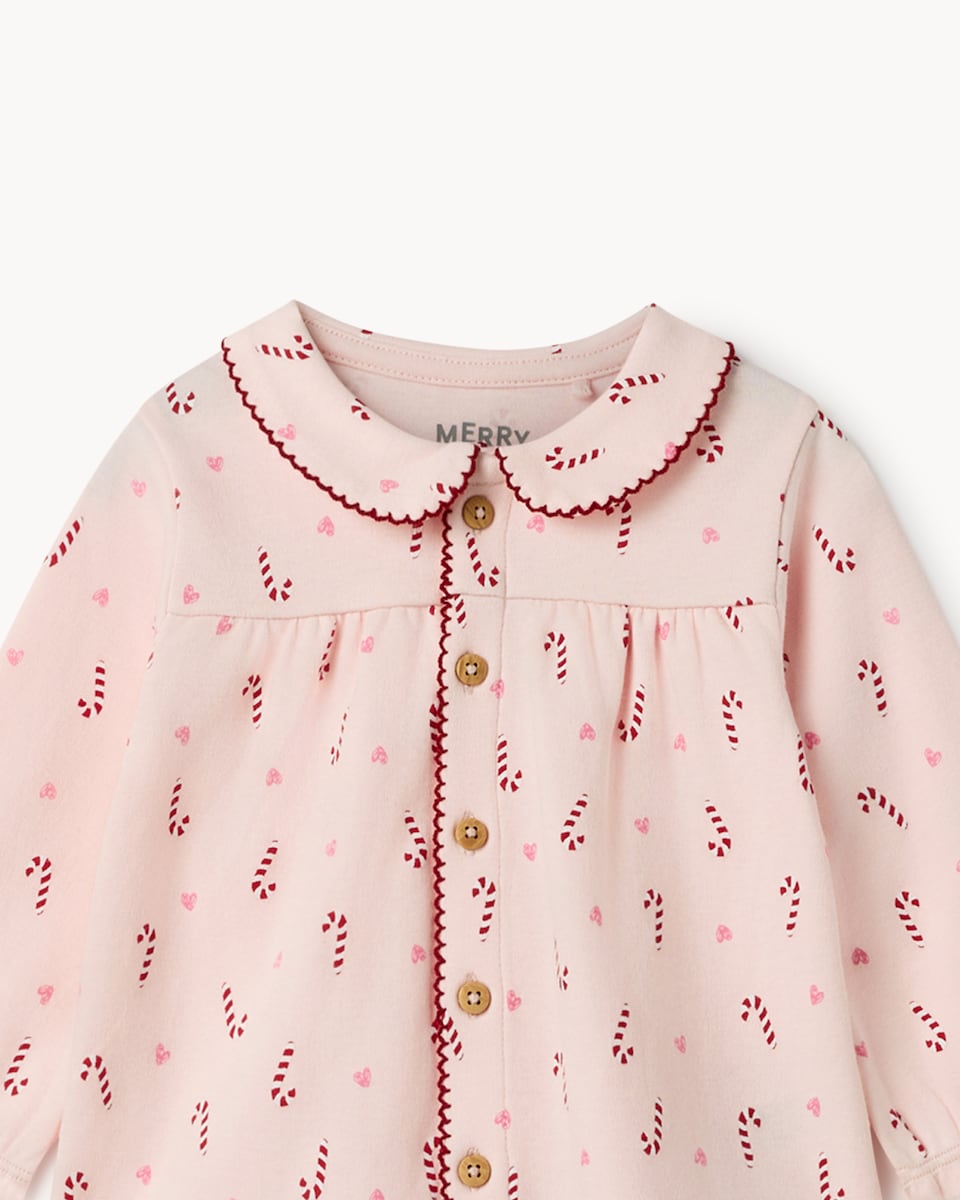 image 1 of F&F Baby Pure Cotton Candy Cane Pyjama Set in Pink