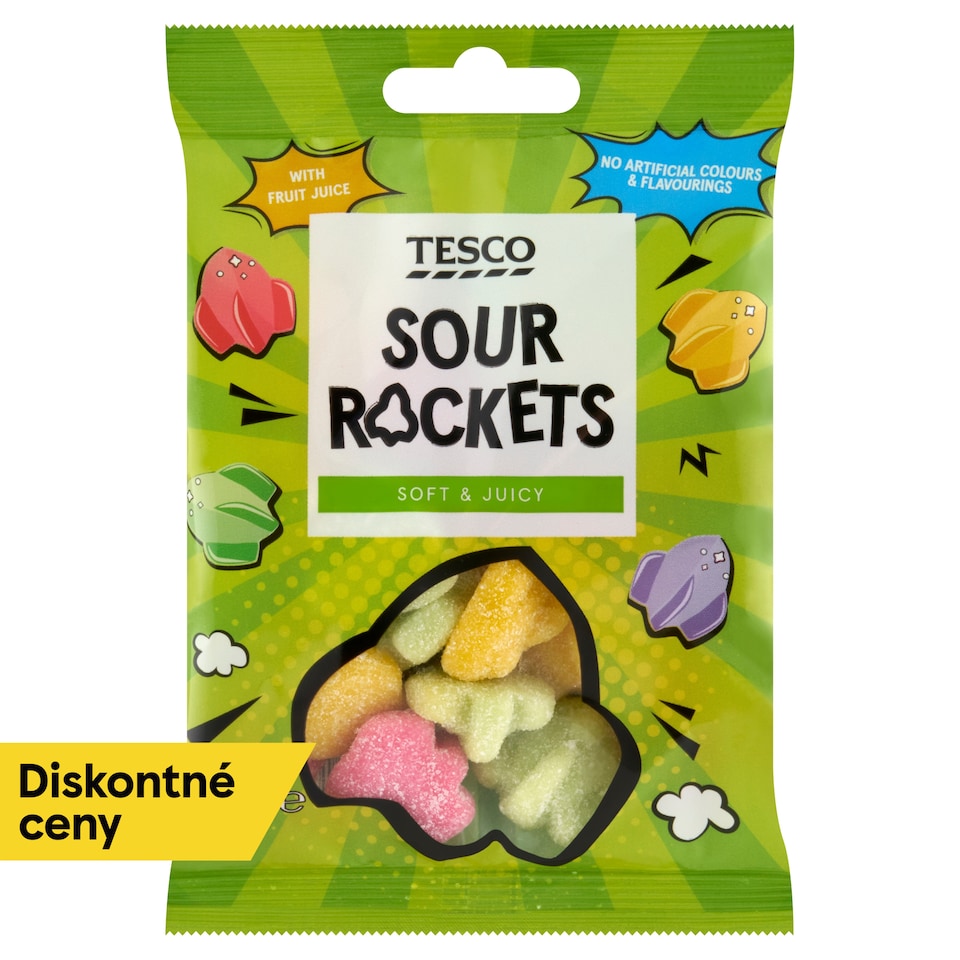 Tesco Želé cukríky s ovocnými príchuťami s kyslou cukrovou posýpkou 100 g