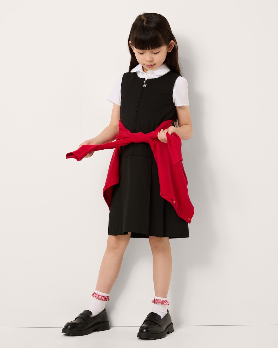 image 1 of F&F School Girls 2-Pack Regular Fit Pleated Pinafore Dresses in Black