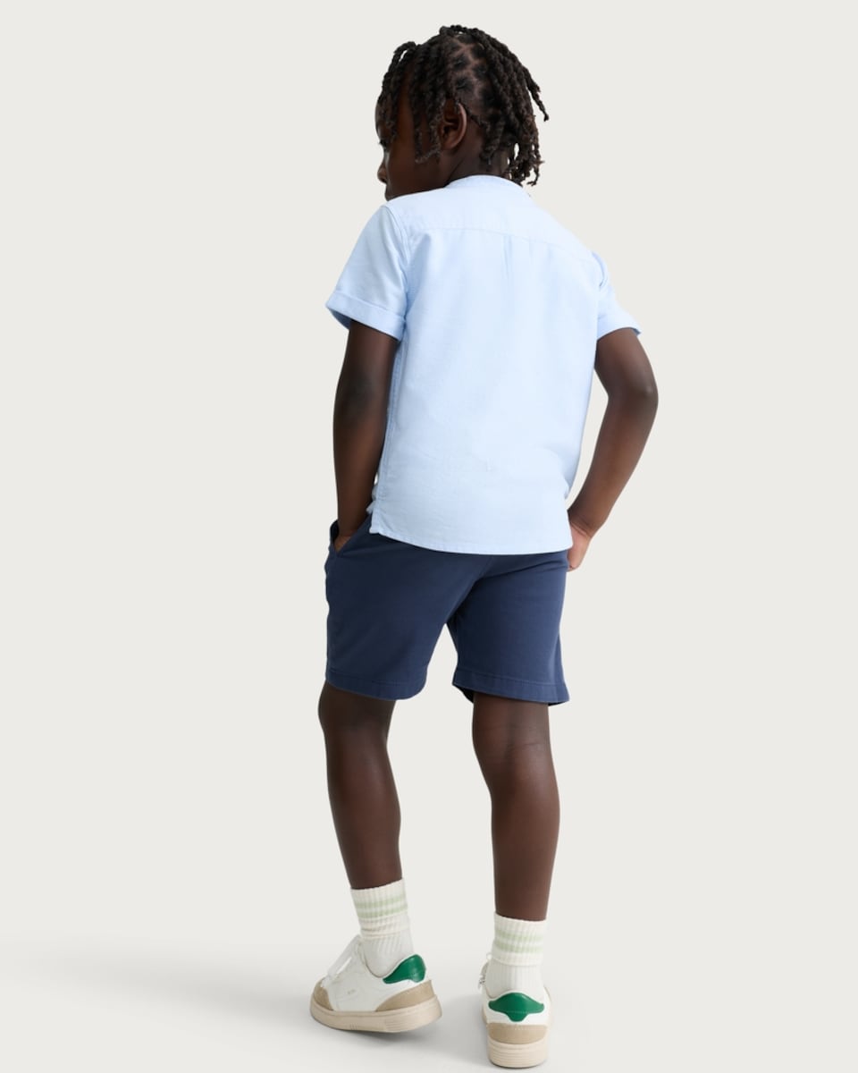 image 1 of F&F Boys 2-Piece Cotton Rich Grandad Shirt and Shorts Set in Navy