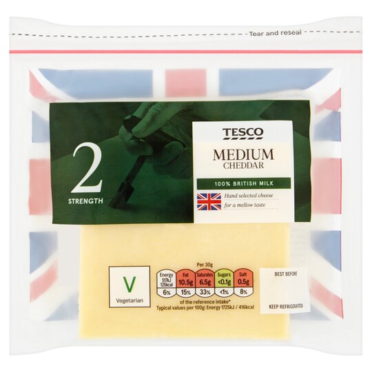 Tesco British Medium Cheddar Cheese 220G Tesco Groceries