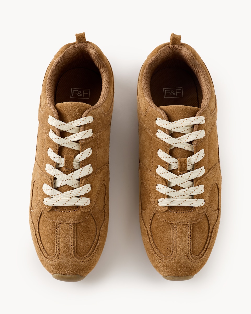 image 1 of F&F Leather Lace Up Trainers in Tan