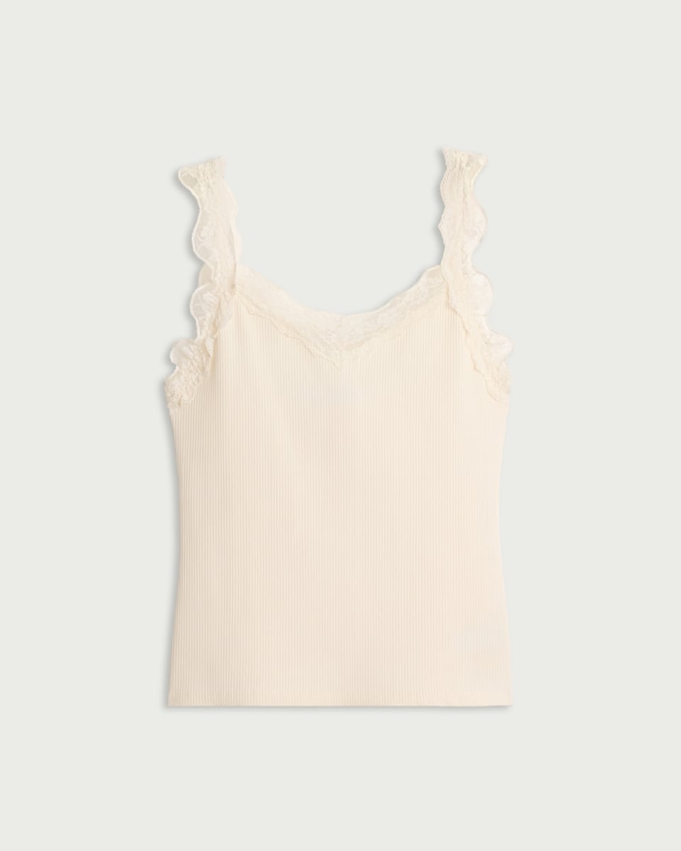 image 1 of F&F Cotton Rich Lace Trim Vest in Cream