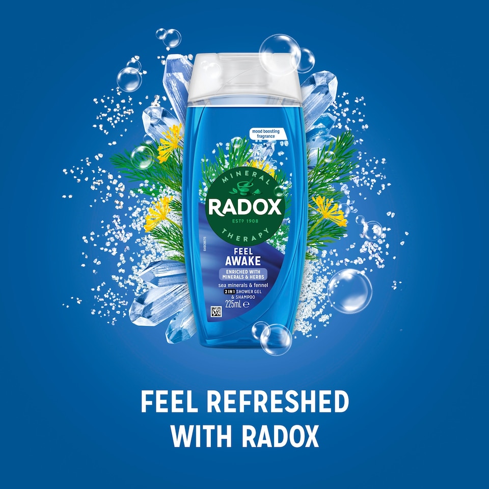 image 1 of Radox Sea Minerals Feel Awake 2-in-1 Shower Gel Body Wash Shampoo 225ml