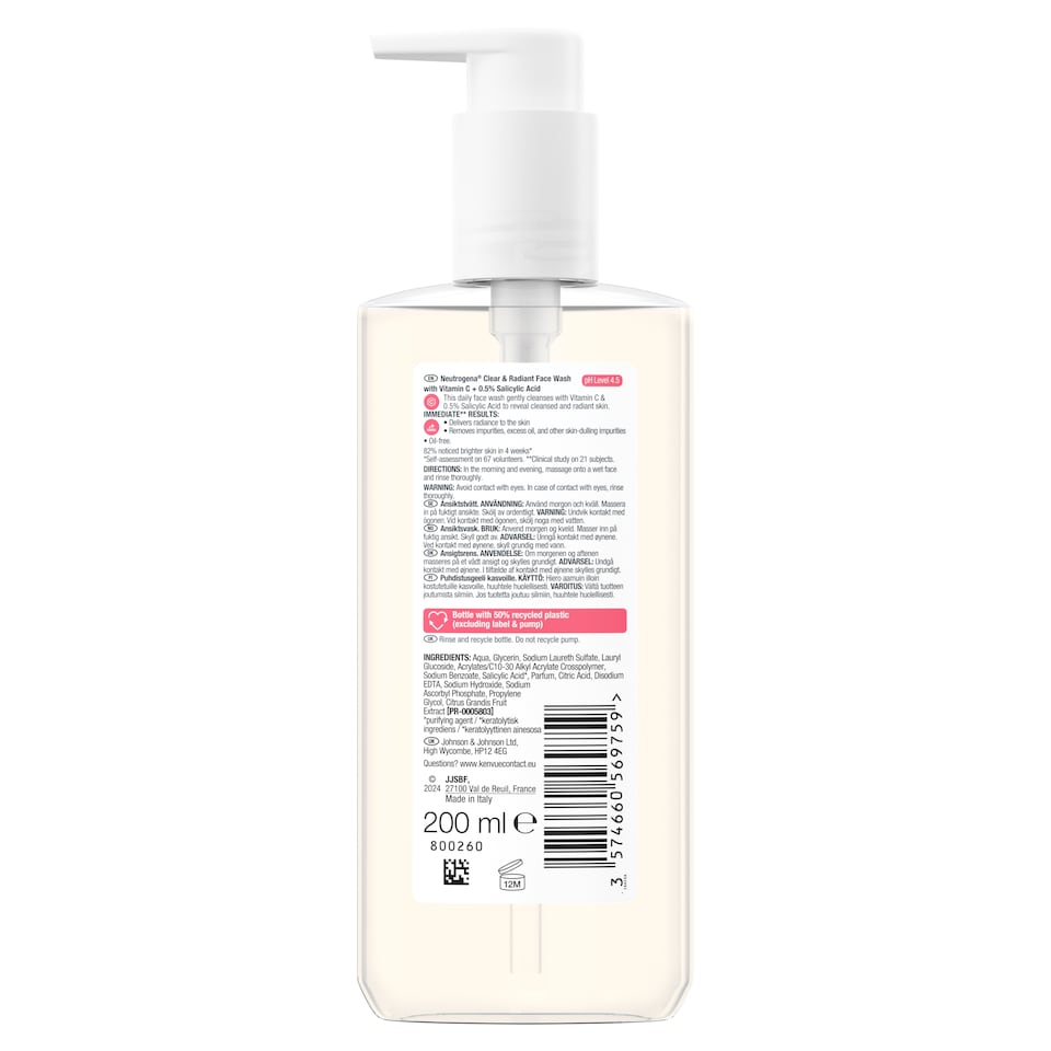 image 1 of Neutrogena Clear and Radiant Face Wash 200ml