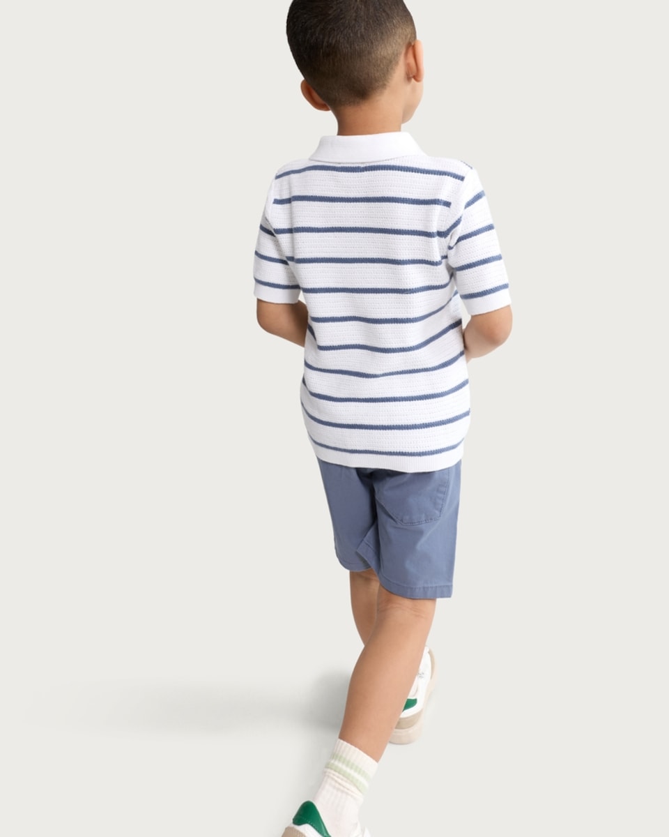 image 1 of F&F Boys 2-Piece Pure Cotton Knitted Striped Polo Shirt and Shorts Set in Blue