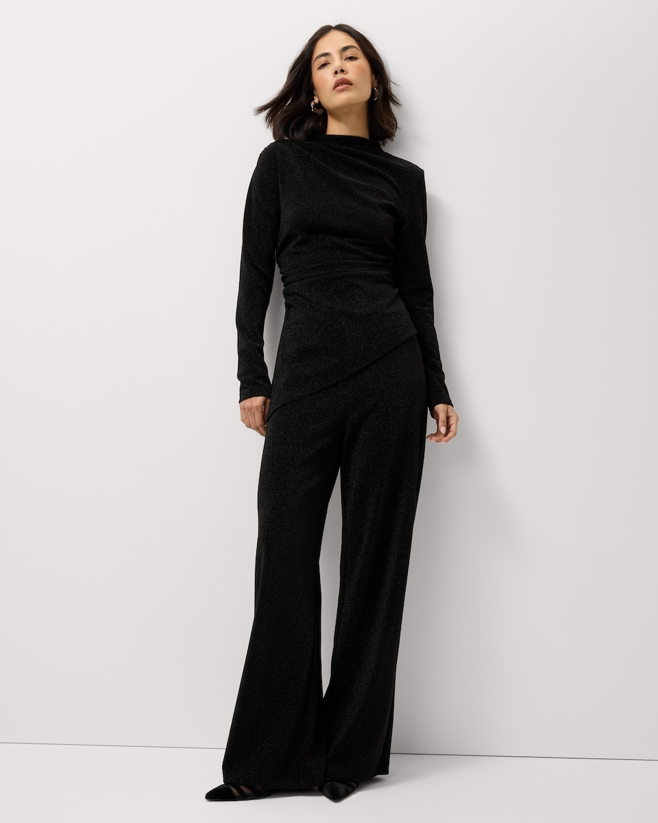 image 1 of F&F Sparkle Turtle Neck Co-ord Top in Black