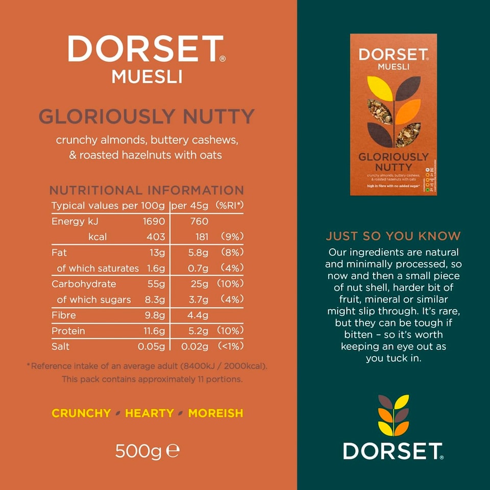image 1 of Dorset Gloriously Nutty No Added Sugar Muesli 500g