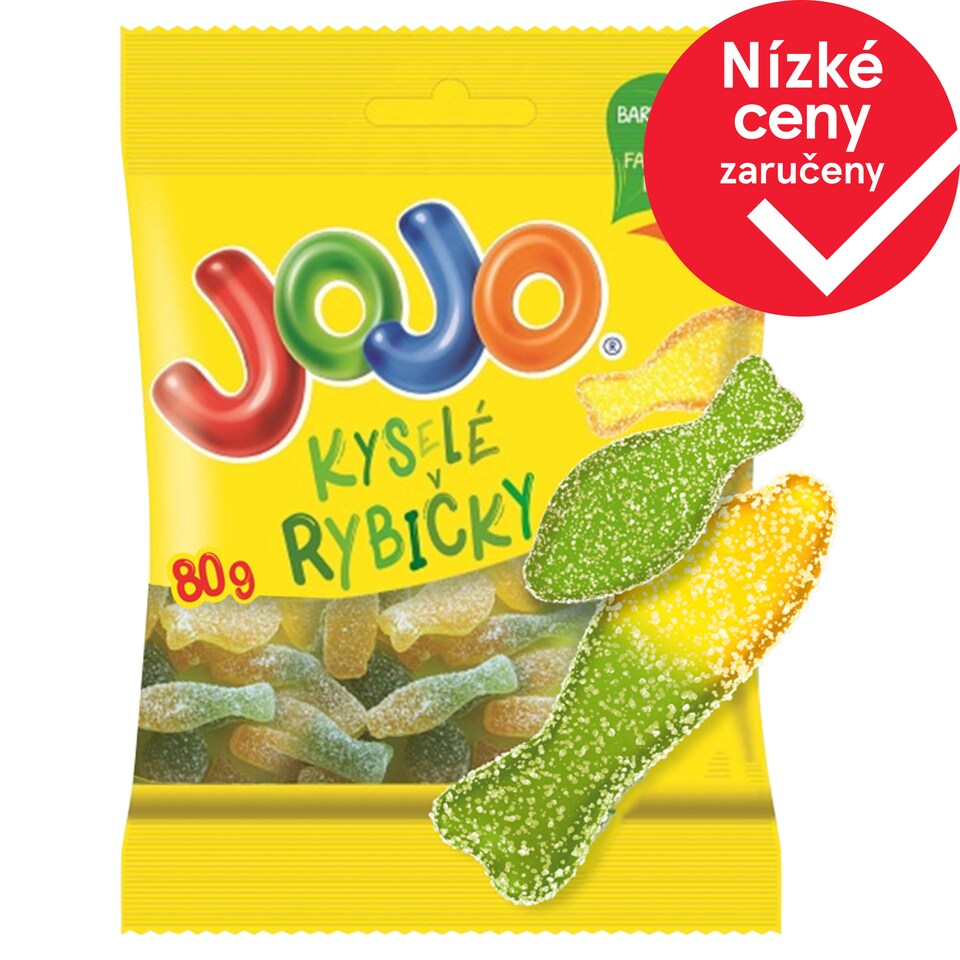 JOJO Kyselé rybičky želé bonbóny s ovocnými příchutěmi 80g