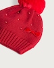 image 2 of F&F Girls Knitted Bow Faux Pearl Pom Pom Beanie Hat in Red