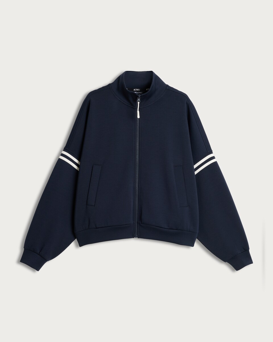 image 1 of F&F Active AFTERCLASS Side Stripe Zip Through Sweatshirt in Navy
