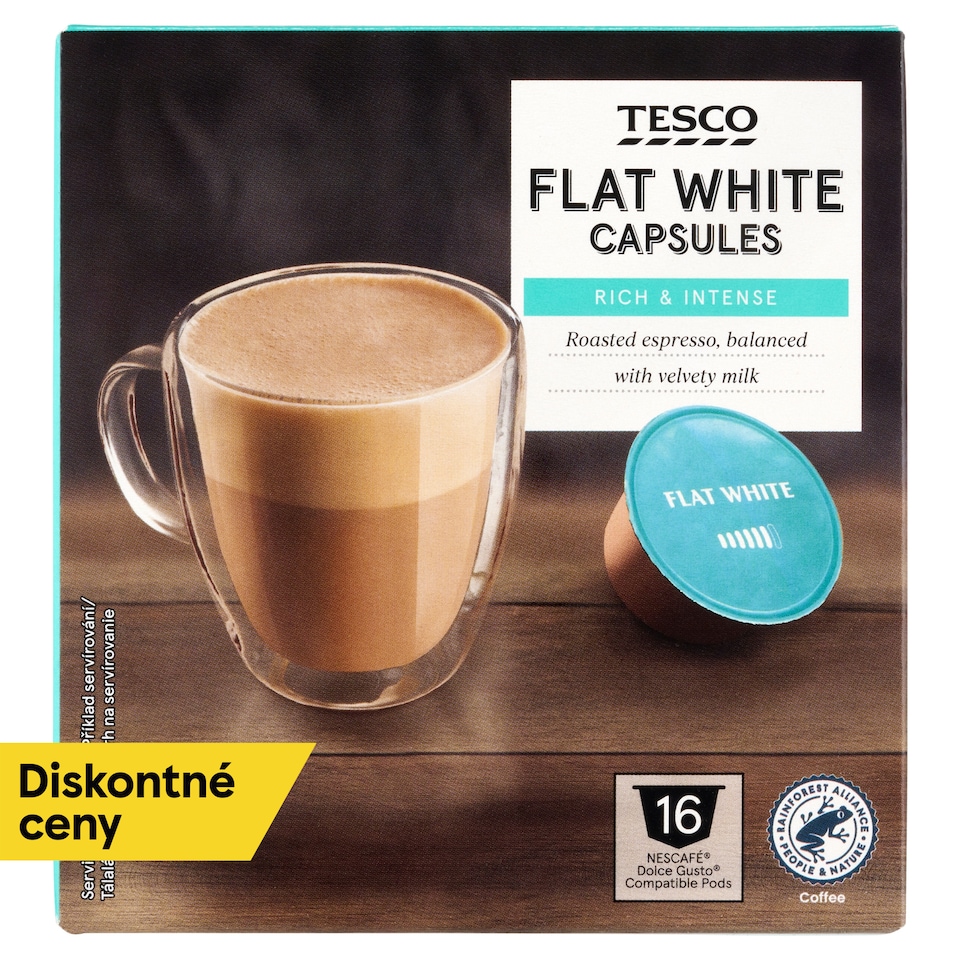 Tesco Flat White instantná káva so sušeným plnotučným mliekom a cukrom 16 x 11,7 g (187,2 g)