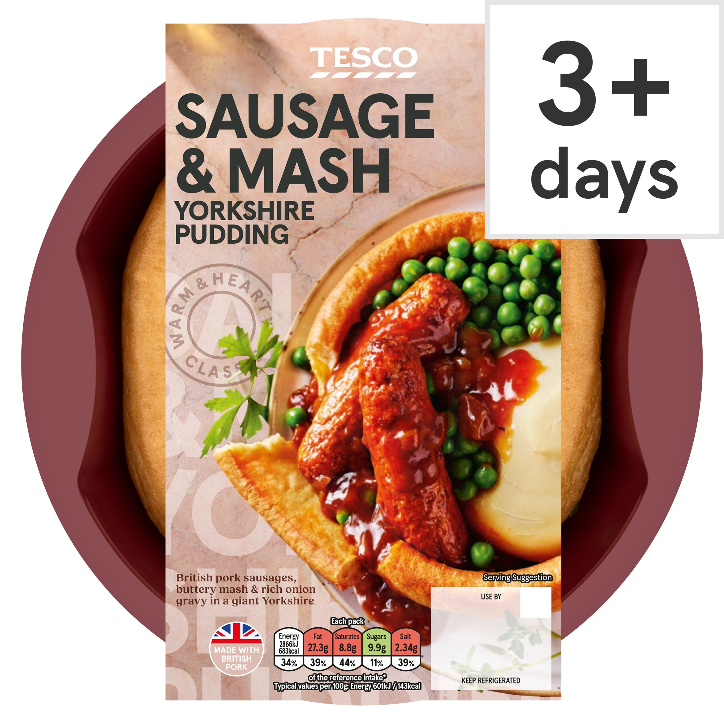 Tesco Sausage & Mash With Yorkshire Pudding 500g