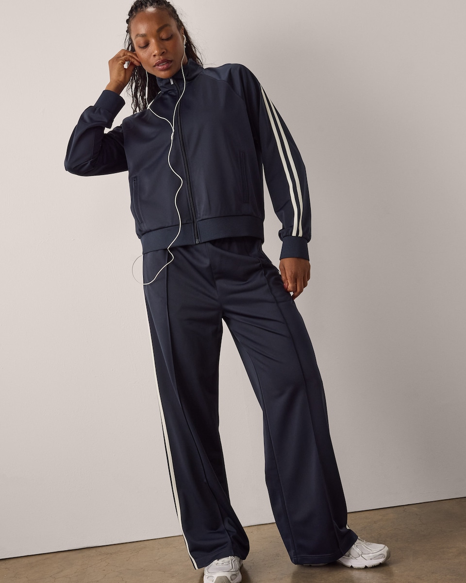 image 1 of F&F Active AFTERCLASS Side Stripe Zip Up Jacket in Navy