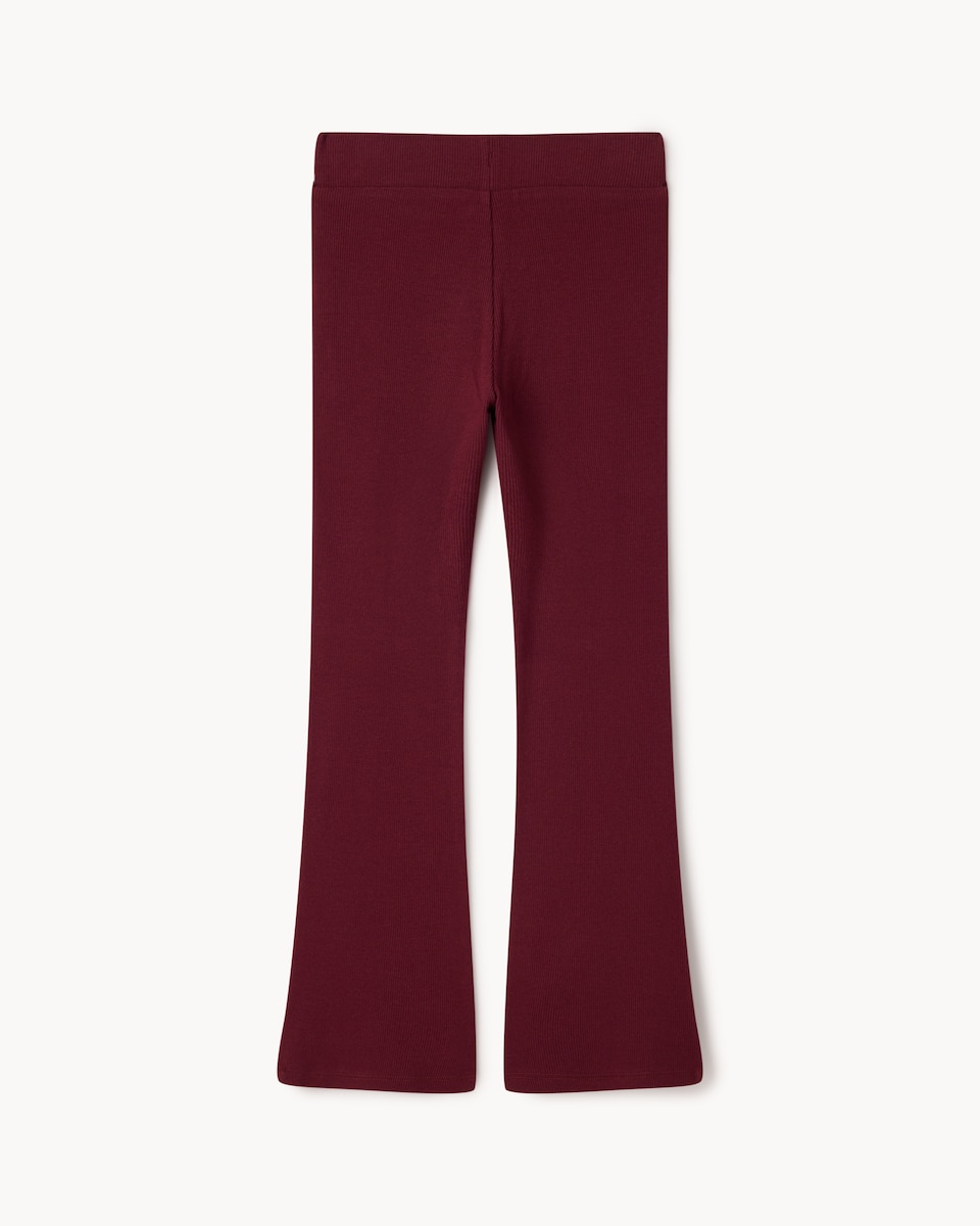 image 1 of F&F Girls Cotton Rich Ribbed Flared Leggings in Burgundy