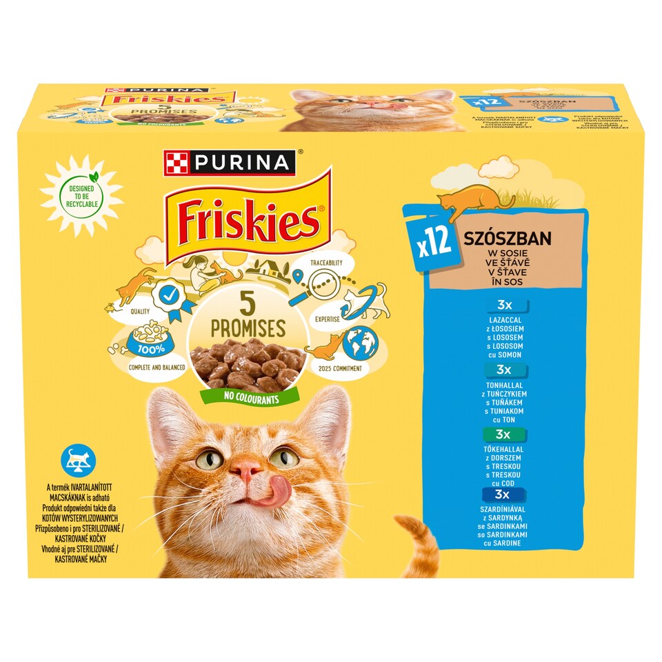 image 1 of Purina Friskies Wet Cat Food in Sauce with Salmon/Tuna/Sardine/Cod 12 x 85 g (1,02 kg)