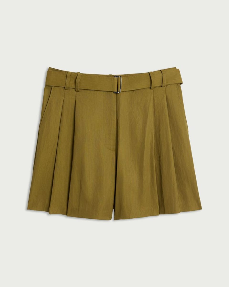 image 1 of The F&F Edit Lyocell Blend Pleated Belted Co-ord Shorts in Olive