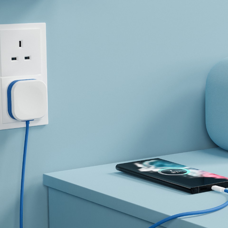 image 1 of Juice 25W Mains Home Charger Plug With Integrated USB C Phone Charger Cable 1.5M White